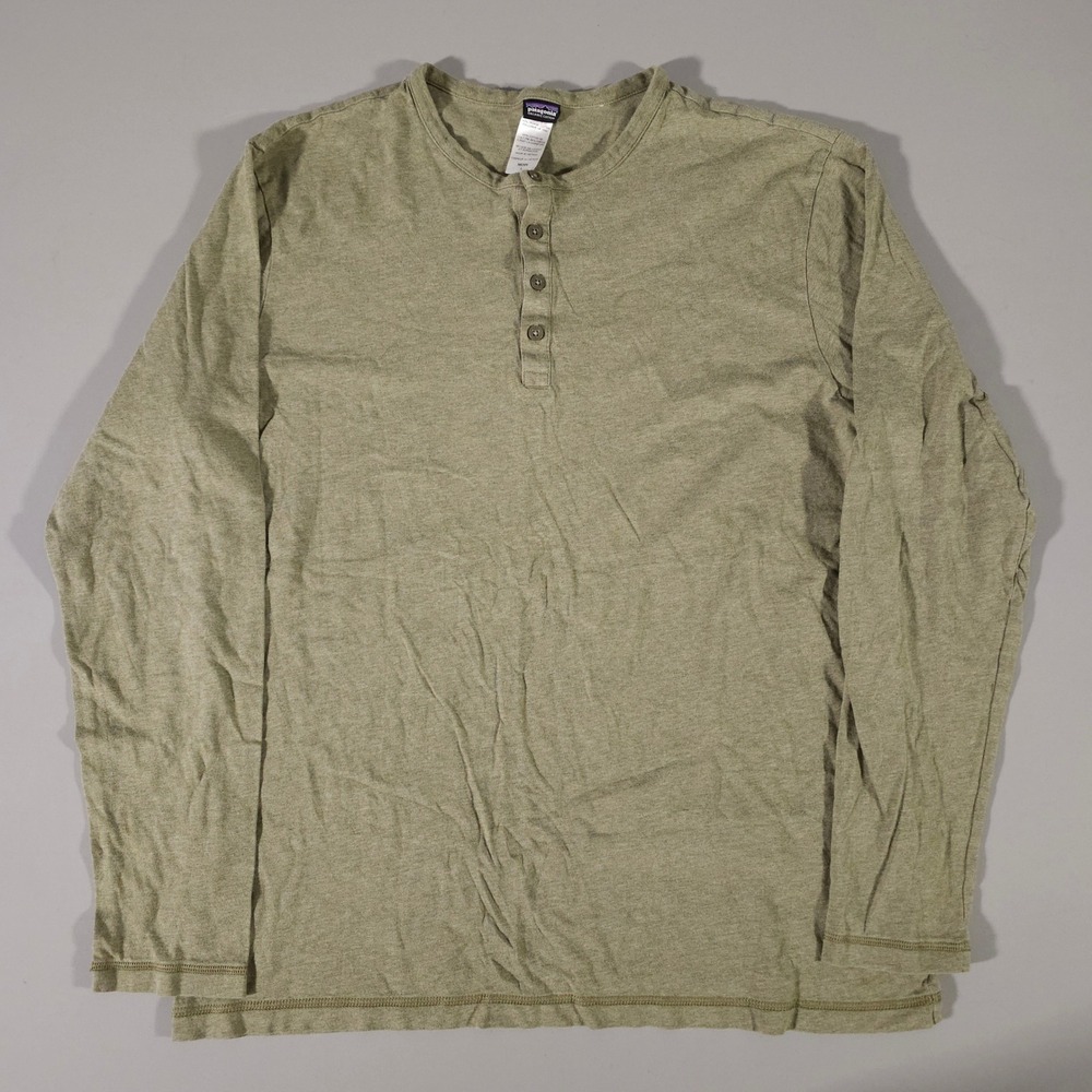 Patagonia Henley Shirt Mens L Green Organic Cotton Long Sleeve Heathered